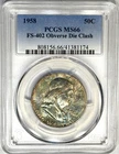 1958 50C PCGS MS66 OBV DIE CLASH FS-402 FRANKLIN ~ RICH COLORFUL TONING & SCARCE