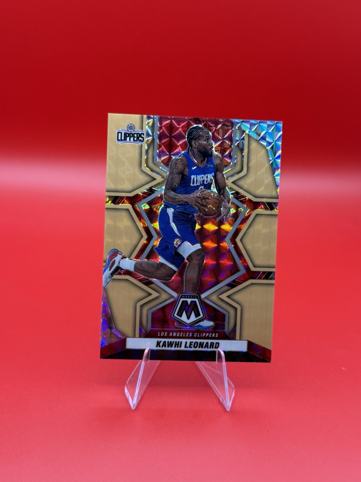 2021-22 Panini Mosaic Fluorescent Orange Prizm 17/25 Kawhi Leonard #141 hs9