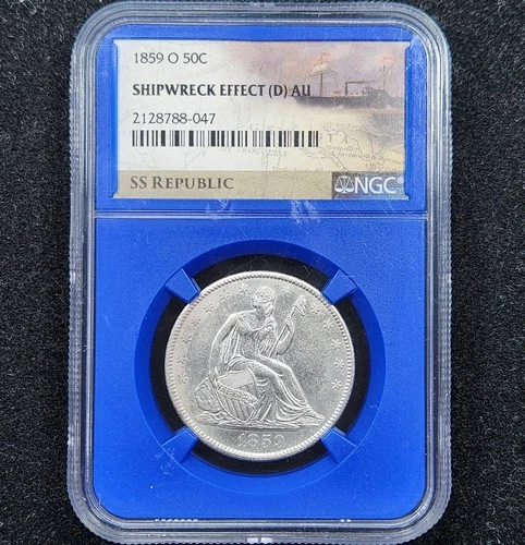 Silver 1859-O Seated Liberty 50 Cents Half Dollar SS Republic Shipwreck | NGC AU