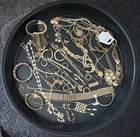 Golden 50 Bracelets Earrings Necklaces Rings Vintage to New Costume Jewelry Lot