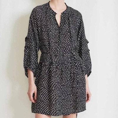 Apiece Apart Laguna Polka Dot Long Sleeve Mini Dress Black White Women's Size M