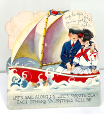 Carrington Co. Die-Cut Stand Up Valentine Nautical Card Let's Sail Along 1900s