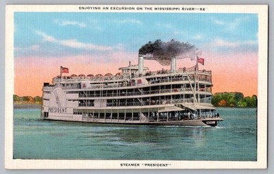 Enjoying An Excursion On The Mississippi River - X2Steamer President Postcard