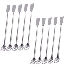 10 Pcs Stainless Steel Lab Spoon Spatula 2 in 1 Silver