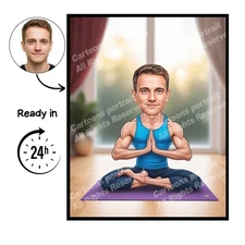Yoga Cartoon Portrait, Yoga gift, Custom Yoga Caricature, Yoga