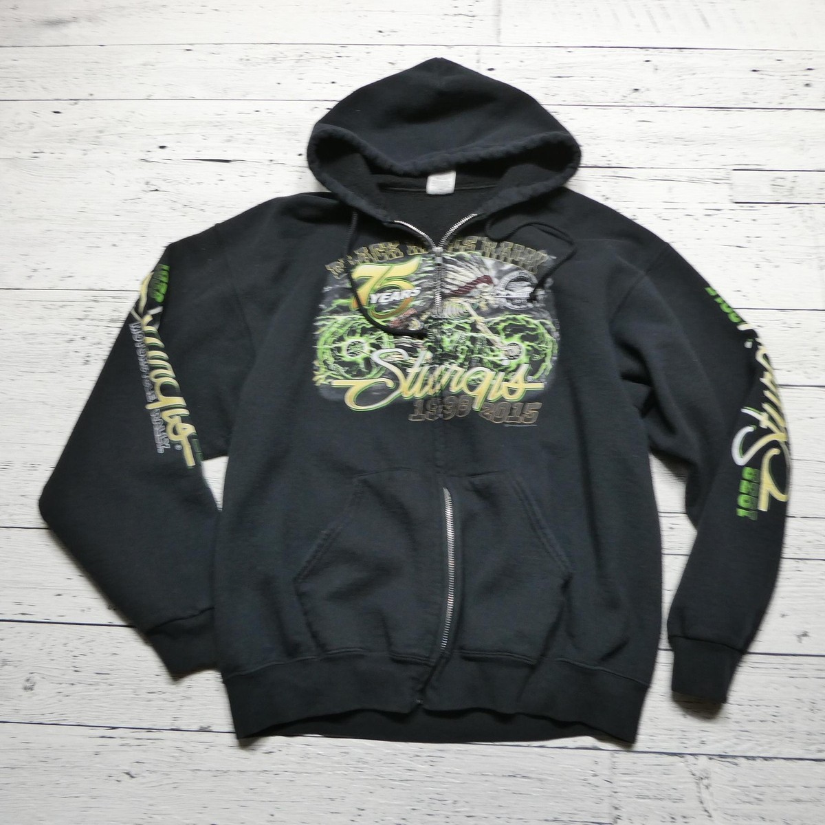 Jerzees Hoodie Sweatshirt Mens XL Black Sturgis Rally Full Zip