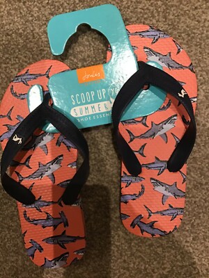 Tongs (Flip Flops) Garçon Joules - Taille 1 (33) - Orange Avec Motif Requin - Neuf Sans Boîte