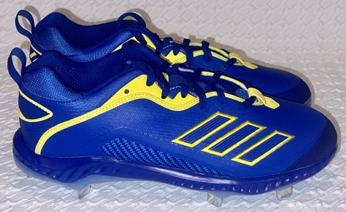 ADIDAS Icon 6 Bounce Royal Blue Yellow Metal Spike Baseball Cleats Mens 9 14 - Picture 2 of 9