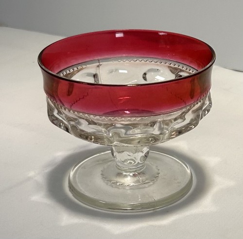 Kings Crown Thumbprint Cranberry Glass Sundae Ice Cream Dessert Dish 8018 - Picture 3 of 3