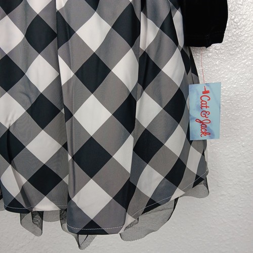 Cat & Jack Dress L (10/12) Black Velvet Plaid Skirt Taffeta Holidays Party NWT - Picture 4 of 12