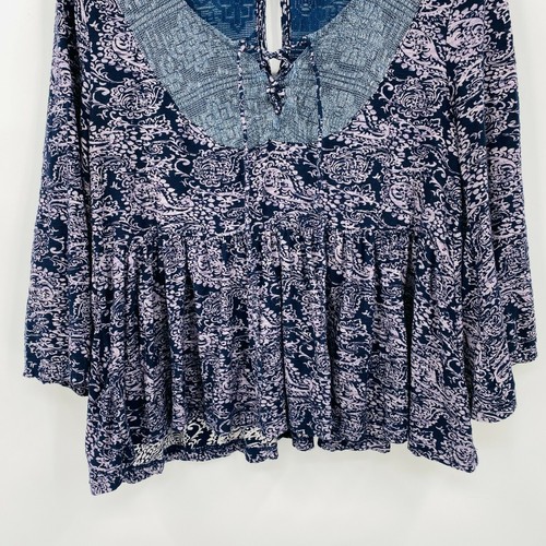 Akemi + Kin Anthropologie Size XS Purple Marcella Peplum Bell Sleeve Boho Top - Picture 3 of 7