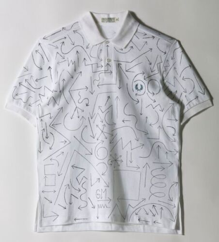 Fred Perry 60th ANNIVERSARY UNIQUE GEOFF McFETRIDGE DETAILED WHITE POLO SHIRT 38 - Afbeelding 1 van 5