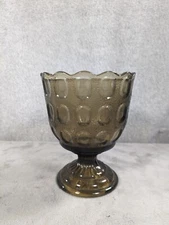 Vintage E O Brody Co 1960s Smoky Brown Thumbprint Glass Pedestal Vase 6"