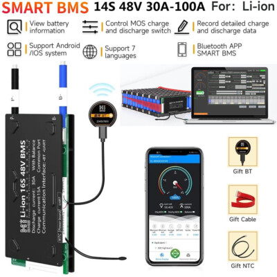 14S 48V 30A 40A 60A 80A 100A Li-ion Lithium Battery Protection BMS Board