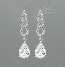 Clear Cubic Zirconia CZ Wedding Tear Drop Dangle Earrings 35 Bridesmaids Gift