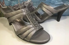 Sofft Womens Silver Heels Leather Strappy Silver Hoops Stiletto Heel Size 8.5