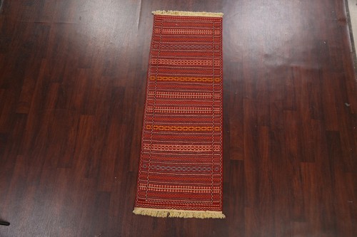 Tribal Geometric Kilim-Sumak Hand-woven Runner Rug Nomad Oriental Hallway 2'x7' - Picture 2 of 12