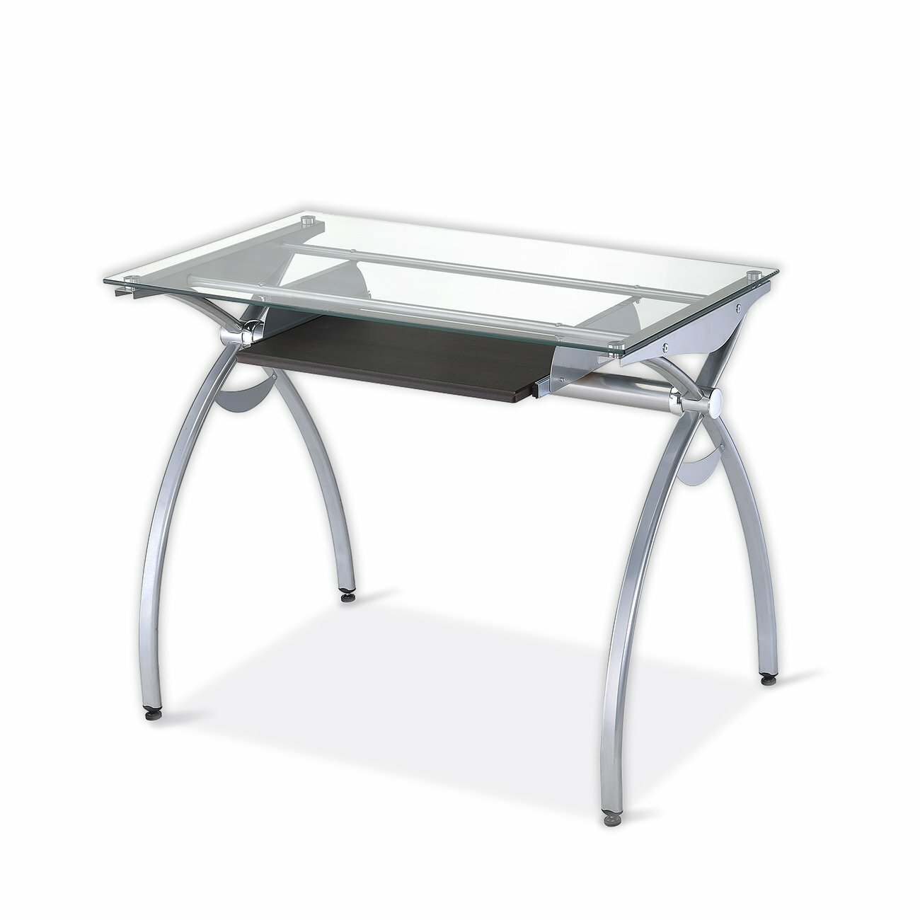 Modern Computer Desk with Tempered Glass Top, Keyboard Tray & Sturdy Metal Frame  -image