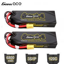 2X Gens Ace G-Tech 6800mAh 11.1V 120C 3S Lipo Battery EC5 For Arrma 1/8 RC Car