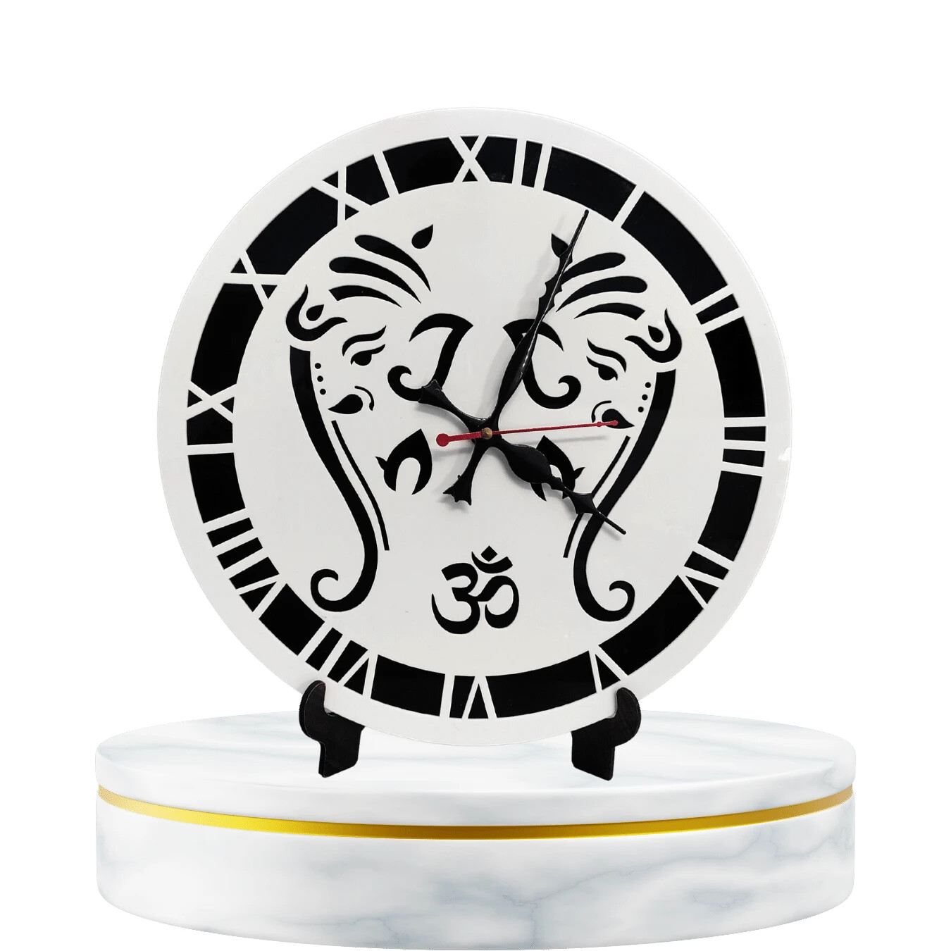 12 Inch Premium Glossy Black & White Jai Ganesh Wall Clock in Plexiglass-image