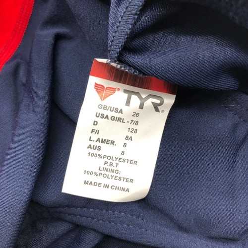 TYR Girls Durafast Alliance T-Splice MaxBack One Piece Swimsuit Navy Red 26/M - Picture 5 of 6