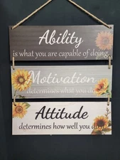 Inspirational Rustic Wall Hanging feat. Ability, Motivation & Attitude