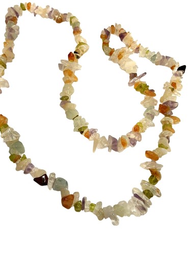 Vintage 22" Stone Beaded Necklace Pullover Purple Orange Green Brown Handmade - Picture 5 of 6