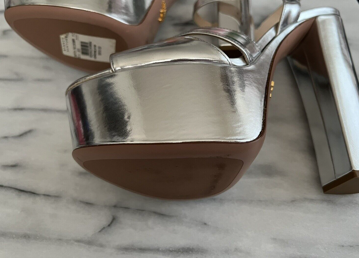Prada Platform Sandal 39.5 US 9.5 Silver Metallic Leather Prada Platform Sandal 39.5 US 9.5 Silver Metallic Leather