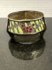 VTG Russian Open Salt Cellar Dish Enameled Leaves Berries /Silver Glass Missing