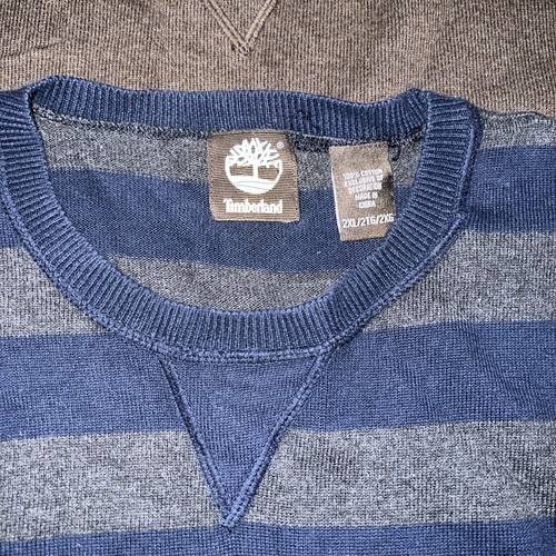 Timberland Sweater Lot 2 Men’s Size 2XL XXL Pullover Brown & Striped Blue Gray - Picture 3 of 9