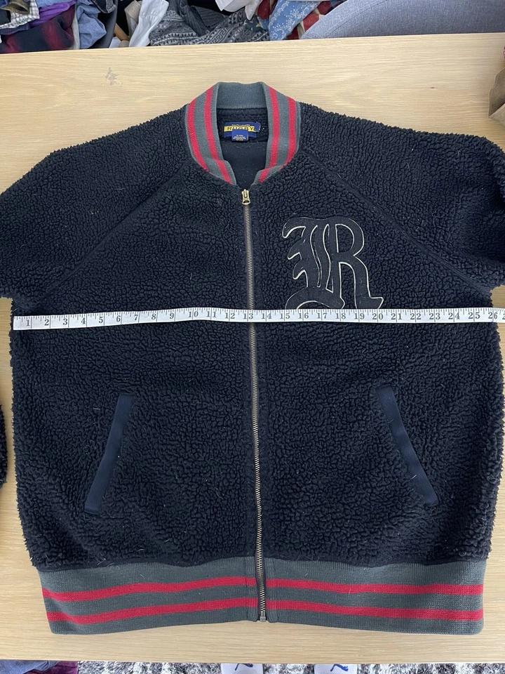 Ralph Lauren Rugby XXL Negro Polar R Parche Ala Chaqueta RRL Motociclista Polo Universitario Foto 4 de 4
