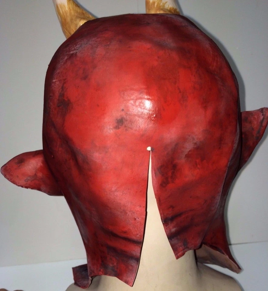 Evil Demon Red Devil Mask Halloween Hellfire Club Fancy Dress Costume Short Horn - Image 3 of 3