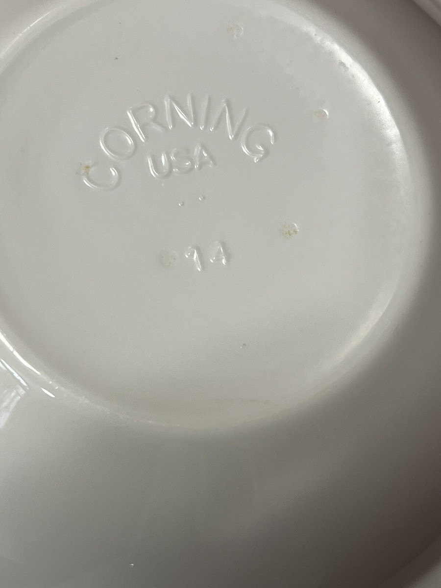 8 VTG Corning Dinner Ware 6” Bowls WHITE w/Green/ Orange Stripes