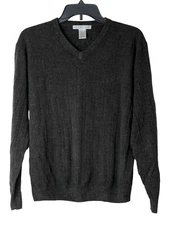 Vintage Geoffrey Beene Mens V-Neck Charcoal Gray 100% Acrylic Men's Sweater Med