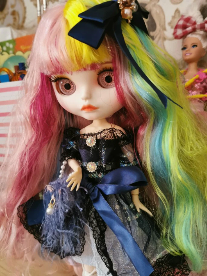 Blythe Doll with Colorful Hair Matte Face Nude BJD Toy 4 Color Eyes Gift