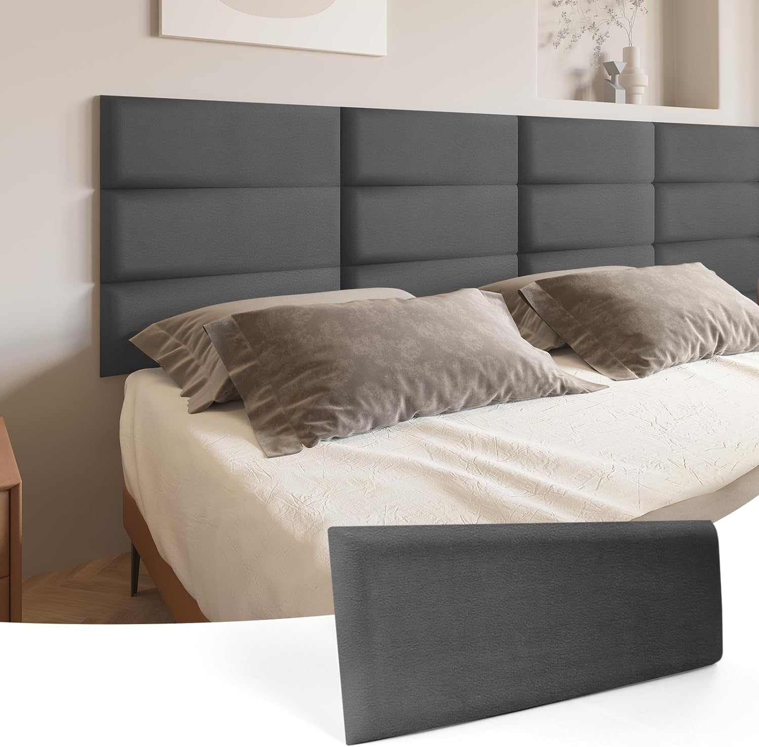 Velvet Smoky Gray Peel and Stick Headboard for King Queen or Full Bed - Pack Included
