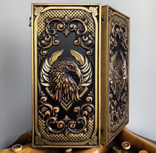 Premium WOODEN BACKGAMMON Set Game New Board 48cm (19"), Carved, "EAGLE" - Picture 2 of 7