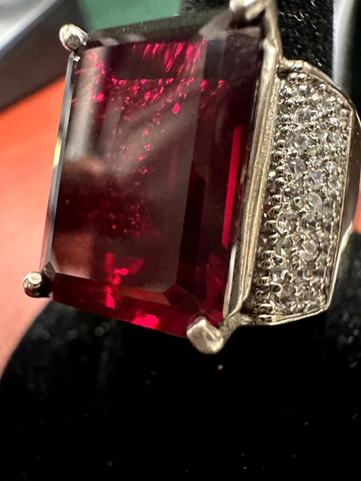 Solid .925 Sterling Silver Square Ruby Red Stone … - image 2