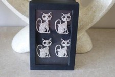 TAHARI HALLOWEEN CAT RHINESTONES NAPKIN RINGS - SILVER - SET OF 4 - NEW