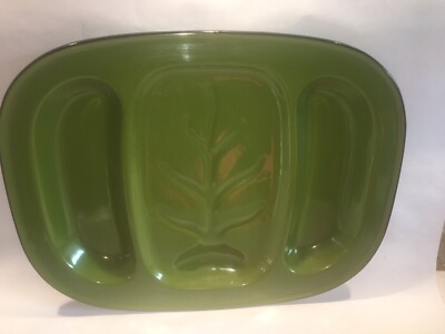 Vintage Enamel Ware STEAK Platter Tray Wells Green Black 17.75 Bar-B-Que Camping