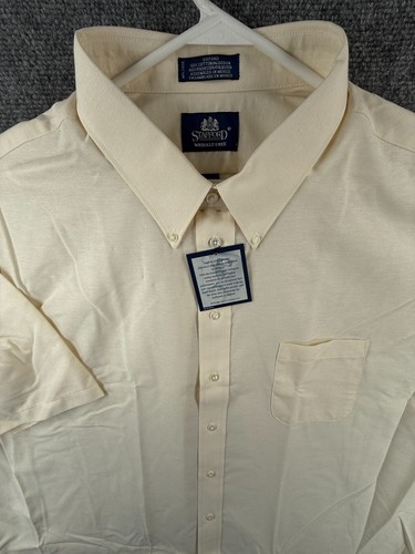 NWT Stafford Men Short Sleeve Button Up Shirt Yellow Size 20 Big Adult Oxford