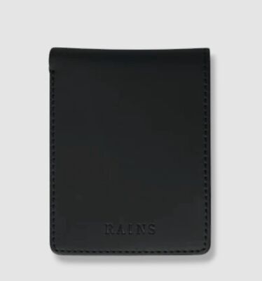 Rains Men's Black Solid Folded Logo Card Water Resistant Bifold Wallet