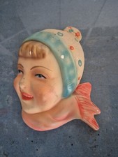 Maschera volto bambino da parete vintage anni 70 ceramica smaltata. Wall mask