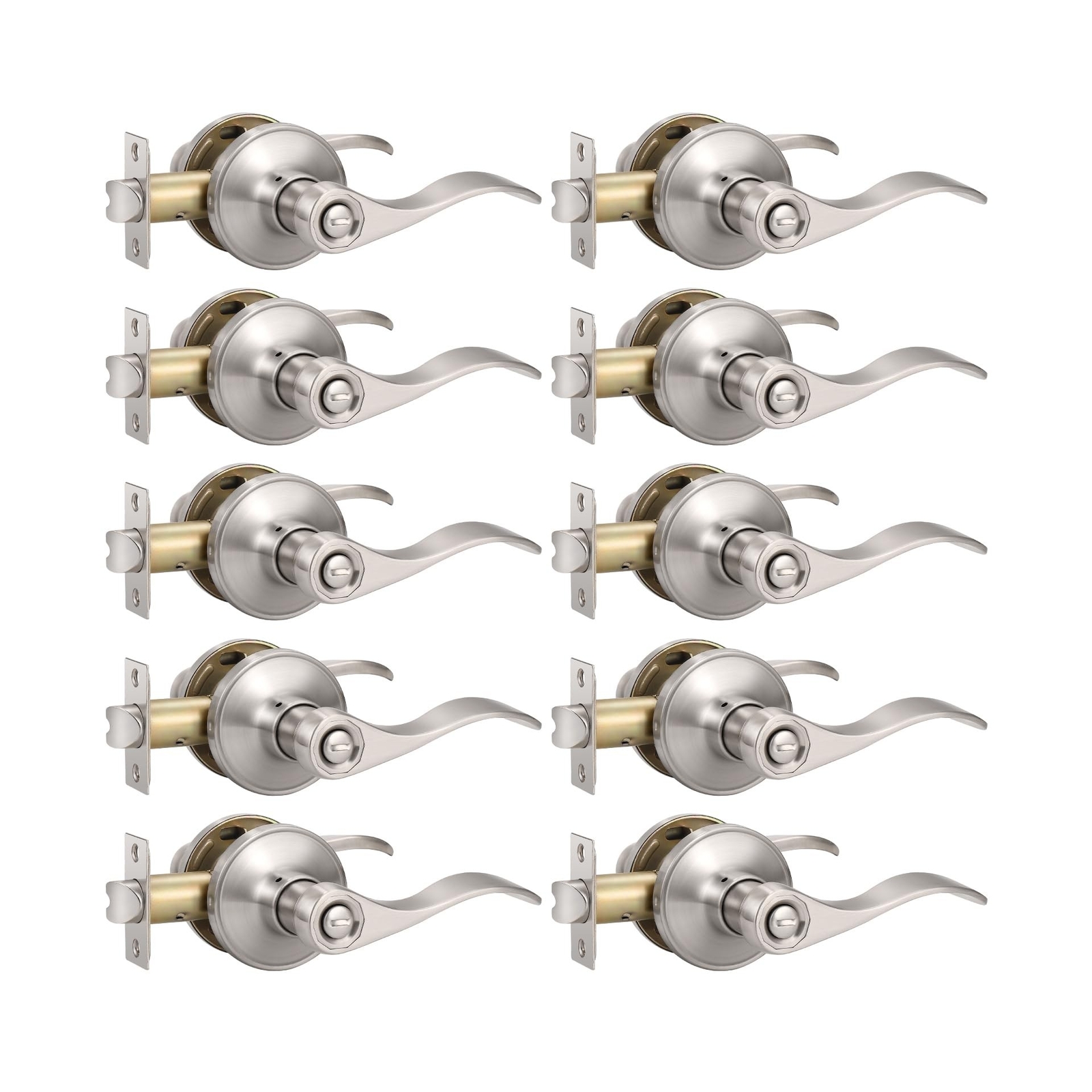 Brushed Nickel Interior Door Handles, Bedroom Door Lock Handles, Privacy Lock...