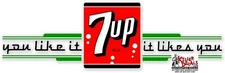 (7up-405) 12"x 3.6" (DIECUT) 7UP 7 UP  COOLER POP soda coca cola machine decal