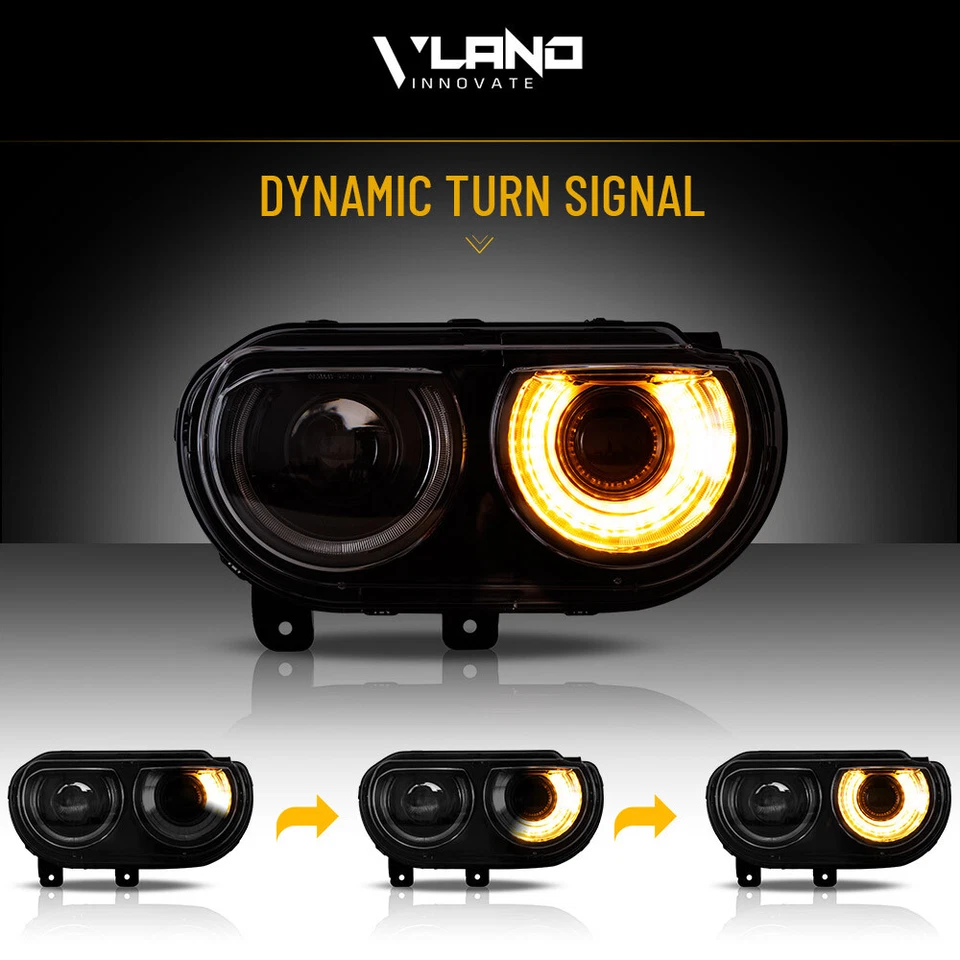 Par de faros LED RGB para Dodge Challenger 2008-14 proyector secuencial Foto 4 de 4