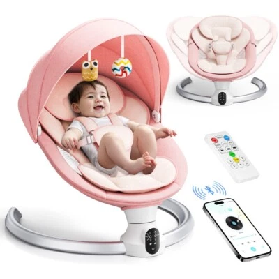 IXDREGAN Elektrische Wippe Babywippe Schaukel Wiege USB mit Musik & Fernbedienung Rosa DE