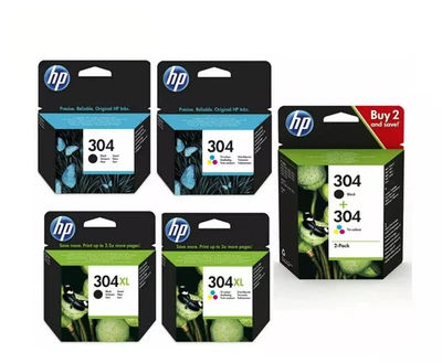 Cartucce Inchiostro Originali HP 304 E 304XL Nero E Colore - Lotto Completo Per Stampanti DeskJet 2620, 2630, OfficeJet 2620 - Confezione Multipla