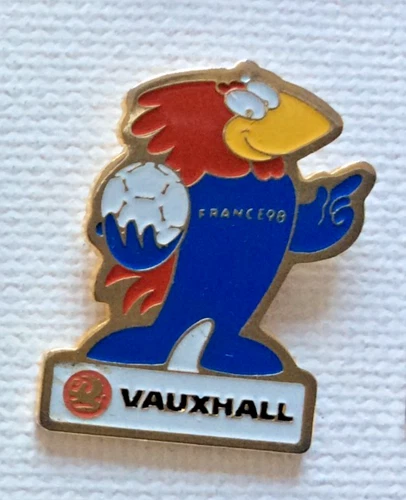 France 98 World Cup Mascot Footix With Sponsor Vauxhall Badge.