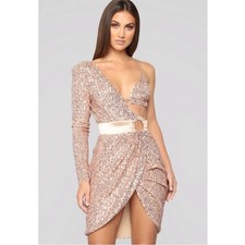 Fashion Nova Epic Nights Sequin Dress - Rosegold - size xs